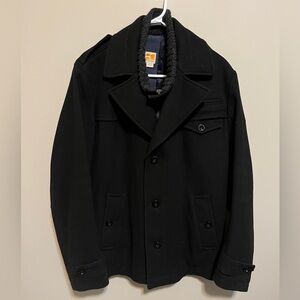 BOSS ORANGE Black Wool Pea Coat, size 40R